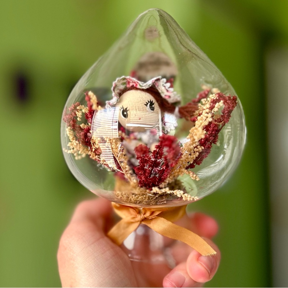 Dainty Cottagecore Encased Girl Floral Plant In Bulb Standing Home Decor Accent - Picture 1 of 7